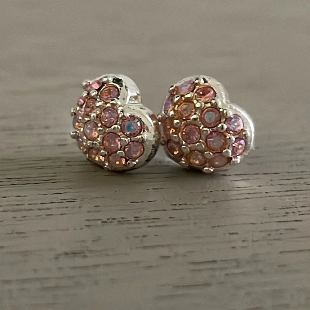 Pink Crystal Heart Stud Earrings